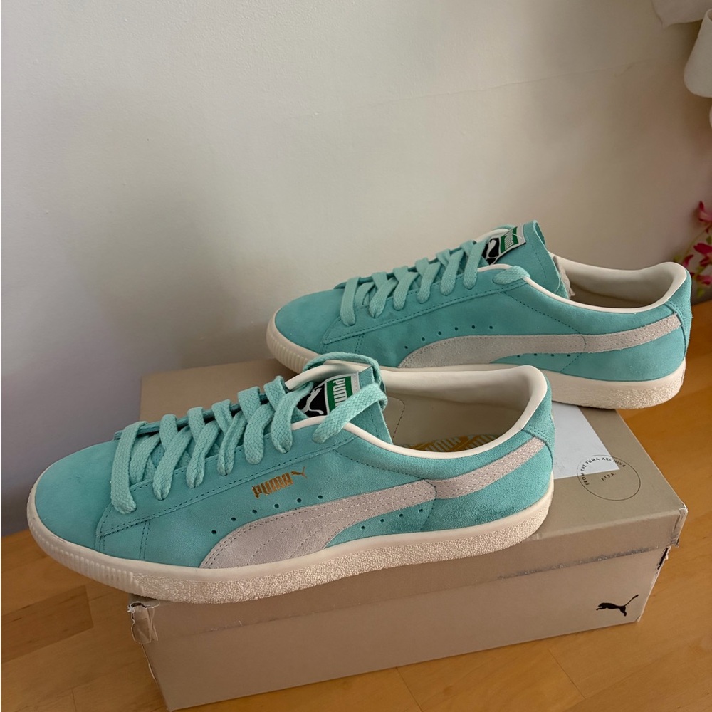 Puma Hommes Suede VTG Sneakers Mint - Picture 3 of 8